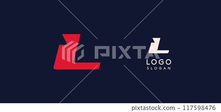 Wide bold red letter L, modern dynamic logo for business identity of technological, automotive and sports business. Vector illustration. 117598476