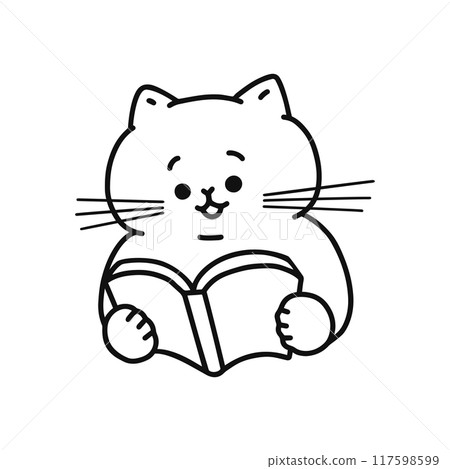 Cat reading a book, line drawing 117598599