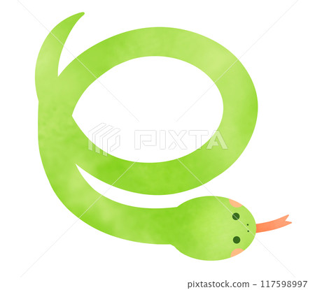 Year of the Snake Illustration of a green snake spinning in a circle 117598997