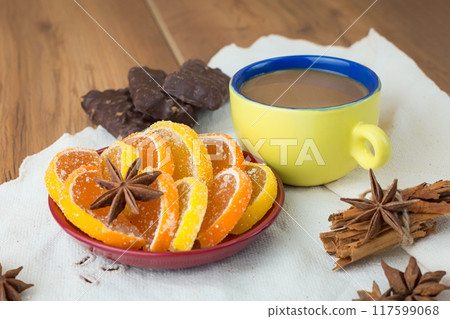 cocoa with cinnamon, delicious dessert 117599068