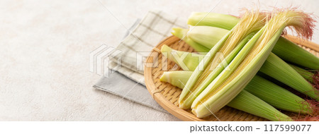 Corn tips, corn shoots, vegetables, baby corn husk Corn tips, corn shoots, vegetables, baby corn husk 117599077