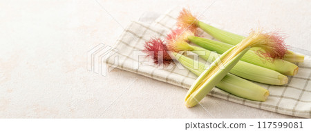 Corn tips, corn shoots, vegetables, baby corn husk Corn tips, corn shoots, vegetables, baby corn husk 117599081