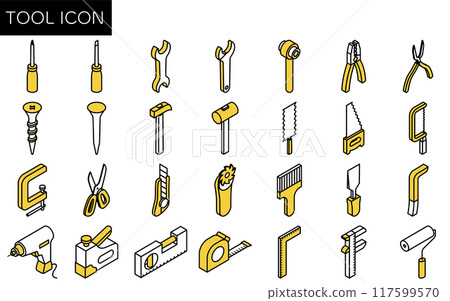 Isometric simple line drawing tool icon set 117599570