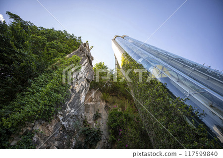 This is a beautiful view of the Marble Mountains, a famous tourist attraction in Vietnam. This is a beautiful view of the Marble Mountains, a famous tourist attraction in Vietnam. 117599840