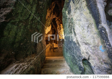 This is a beautiful view of the Marble Mountains, a famous tourist attraction in Vietnam. 117599866