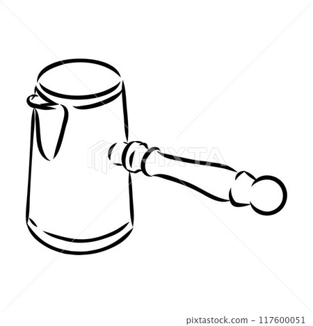 Coffee maker, Turkish coffee maker. Vector black and white graphic illustration, hand-drawn. 117600051