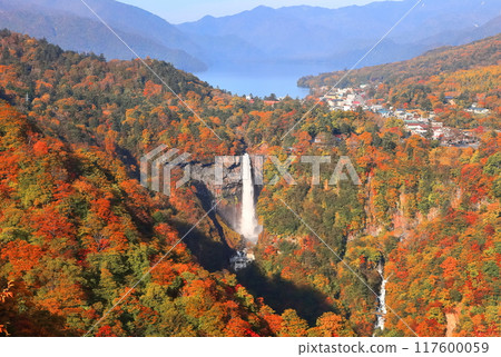 [Tochigi Prefecture] Autumn leaves at Kegon Falls on a clear day (Nikko) 117600059