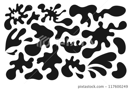 Water splash drops shapes black sea ocean waves stencil Vector set of sauce river isolated splashes 117600249