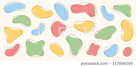 Liquid shape elements icon set. Fluid dynamical colored forms banner. shape with stroke. Memphis style collection 117600260