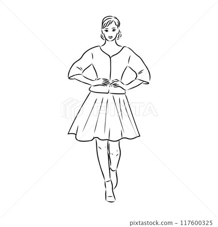 Hand drawn beautiful young woman . Fashion woman. Stylish cute girl Sketch. 117600325