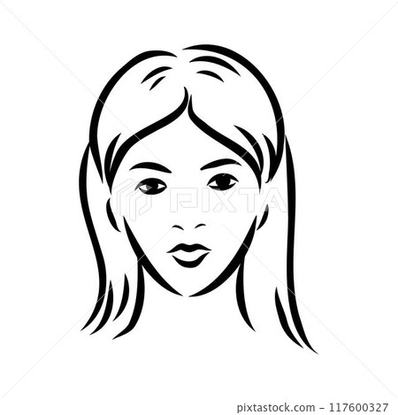 Silhouette of a head of a sweet lady. A girl shows a hairstyle of a woman Silhouette of a head of a sweet lady. A girl shows a hairstyle of a woman 117600327