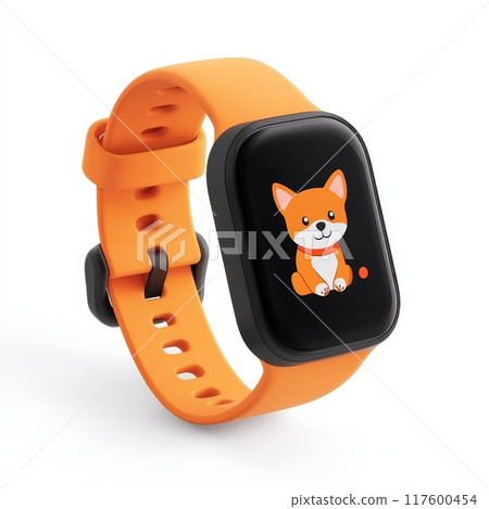 Vibrant orange kids smartwatch with cute dog 117600454