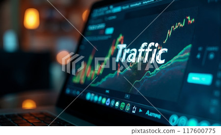 Closeup screen of the laptop or notebook device, displaying the colorful website traffic metrics, graphs and analytics for the ranking of the blog on the internet or web online, visitors statistics Closeup screen of the laptop or notebook device, displaying the colorful website traffic metrics, graphs and analytics for the ranking of the blog on the internet or web online, visitors statistics 117600775