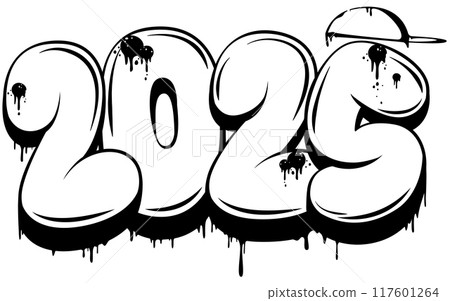 2025 graffiti vector illustration in black and white 2025 graffiti vector illustration in black and white 117601264