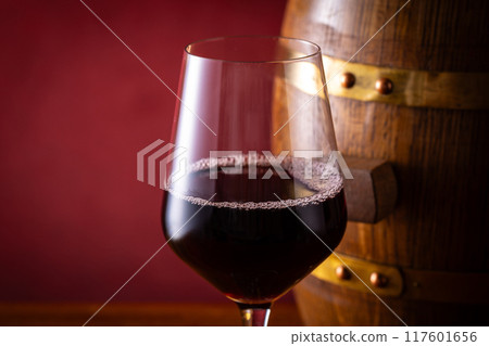 Red wine and aging barrels Red wine and aging barrels 117601656