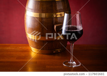 Red wine and aging barrels Red wine and aging barrels 117601681