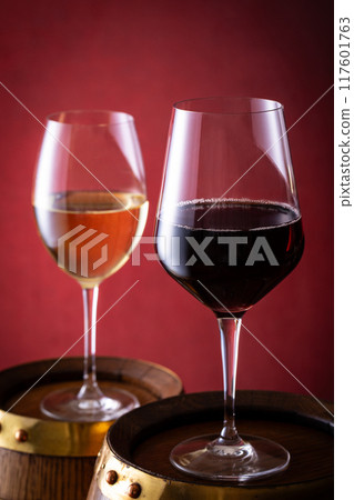 葡萄酒和陳釀桶 葡萄酒和陳釀桶 117601763