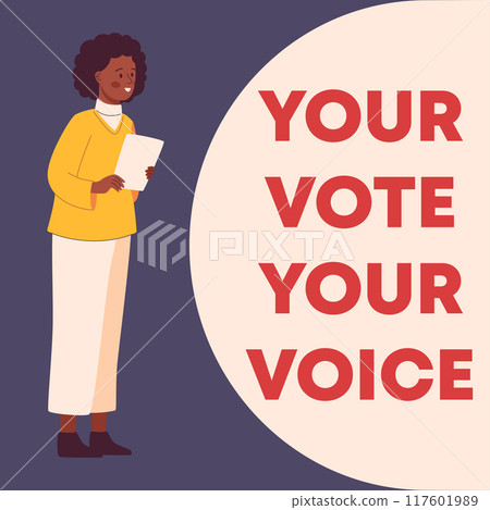 Minimalist artwork showing a young, ethnic woman participating in a national election. The scene underlines the importance of voting and the role of diverse voices in democracy Minimalist artwork showing a young, ethnic woman participating in a national election. The scene underlines the importance of voting and the role of diverse voices in democracy 117601989