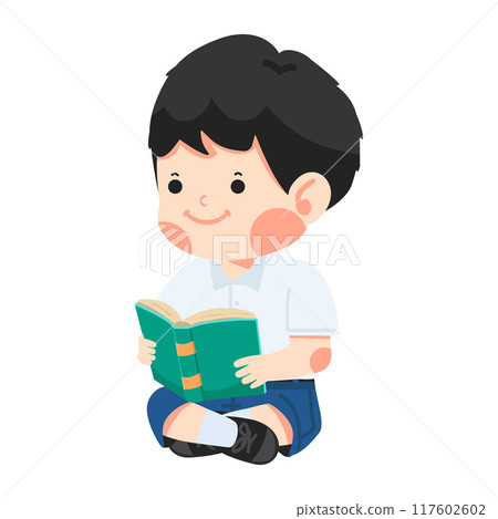 Happy kid sitting and reading a book 117602602