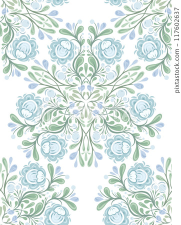 Vector decorative seamless pattern with ornate floral mandala on white background. Surface design of bloom floral ornament Vector decorative seamless pattern with ornate floral mandala on white background. Surface design of bloom floral ornament 117602637
