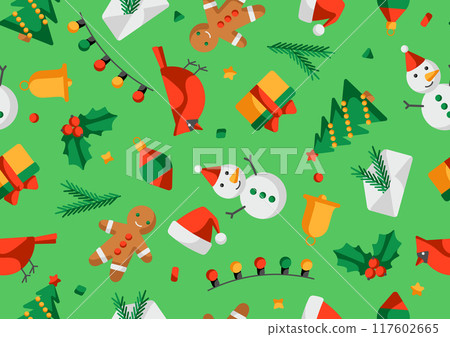 Merry Christmas pattern. Holiday background in cartoon style. 117602665