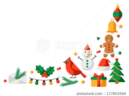 Merry Christmas greeting card. Holiday illustration in cartoon style. Merry Christmas greeting card. Holiday illustration in cartoon style. 117602688