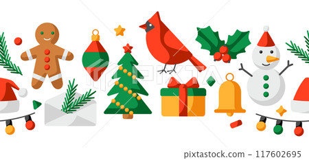 Merry Christmas pattern. Holiday background in cartoon style. Merry Christmas pattern. Holiday background in cartoon style. 117602695