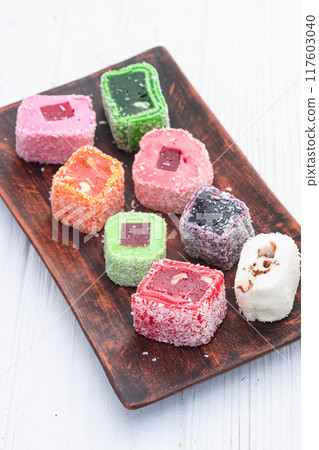 Turkish delight candy . Rahat lokum photography Turkish delight candy . Rahat lokum photography 117603040