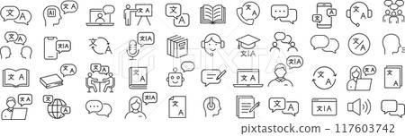 關於單色向量中的語言的線條畫圖示集 關於單色向量中的語言的線條畫圖示集 117603742