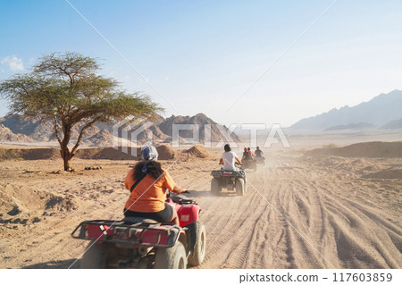 October 22, 2023 - Sharm El Sheikh, Egypt. Safari trip through the desert driving quad cars. 117603859