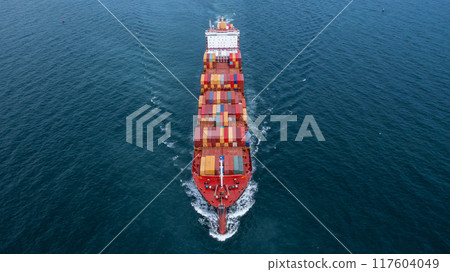 Aerial view container cargo ship sea freight shipping, Global business industry import export logistic transportation international by container cargo ship, Container ship commercial freight shipping. Aerial view container cargo ship sea freight shipping, Global business industry import export logistic transportation international by container cargo ship, Container ship commercial freight shipping. 117604049