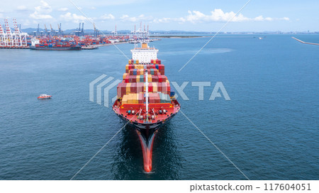 Aerial view container cargo ship sea freight shipping, Global business industry import export logistic transportation international by container cargo ship, Container ship commercial freight shipping. Aerial view container cargo ship sea freight shipping, Global business industry import export logistic transportation international by container cargo ship, Container ship commercial freight shipping. 117604051