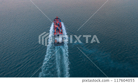 Aerial view container cargo ship sea freight shipping, Global business industry import export logistic transportation international by container cargo ship, Container cargo ship commercial freight. 117604055