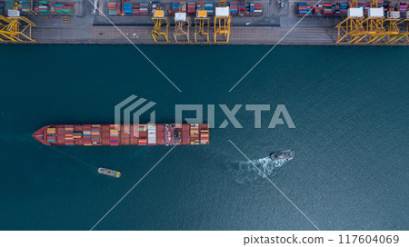 Aerial view container cargo ship sea freight shipping, Global business industry import export logistic transportation international by container cargo ship, Container ship commercial freight shipping. 117604069