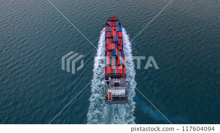 Aerial view container cargo ship sea freight shipping, Global business industry import export logistic transportation international by container cargo ship, Container cargo ship commercial freight. Aerial view container cargo ship sea freight shipping, Global business industry import export logistic transportation international by container cargo ship, Container cargo ship commercial freight. 117604094