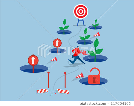 Businessman runing with Improve to growth mindset, challenge , achieve goal,opportunity,improve,leadership concept,vector 117604165