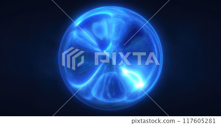 A glowing blue orb with fluid, swirling patterns inside, set against a dark background. Perfect for futuristic, sci-fi, or abstract design themes. A glowing blue orb with fluid, swirling patterns inside, set against a dark background. Perfect for futuristic, sci-fi, or abstract design themes. 117605281