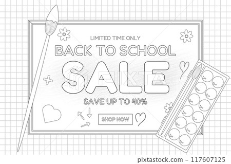 Back to School Sale Coloring Page Illustration Back to School Sale Coloring Page Illustration 117607125