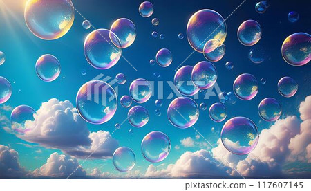 Soap bubbles dancing in the blue sky Soap bubbles dancing in the blue sky 117607145