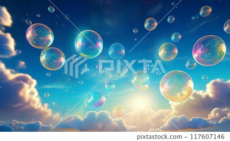 Soap bubbles dancing in the blue sky Soap bubbles dancing in the blue sky 117607146
