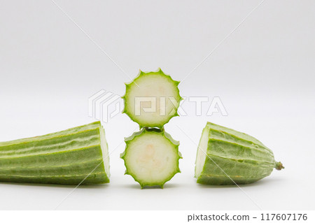 Stock photo of Hechioku: Ten-sided Thread Melon, a vegetable thought to be a cross between a loofah and an okra 117607176