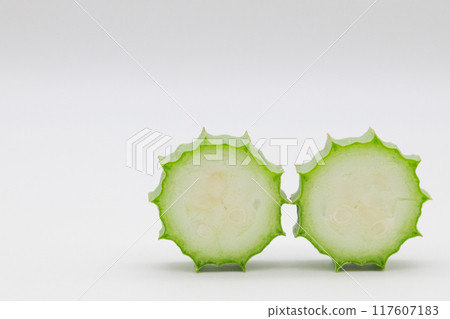 Stock photo of Hechioku: Ten-sided Thread Melon, a vegetable thought to be a cross between a loofah and an okra 117607183