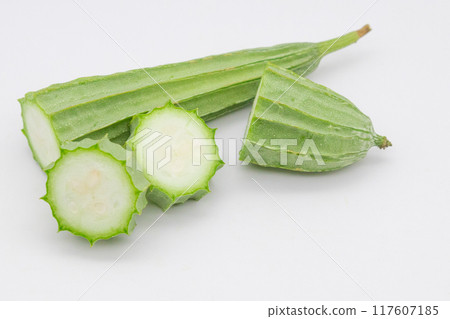 Stock photo of Hechioku: Ten-sided Thread Melon, a vegetable thought to be a cross between a loofah and an okra 117607185
