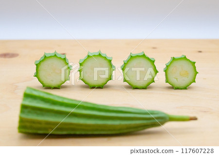 Hechioku, a vegetable thought to be a cross between a loofah and an okra Hechioku, a vegetable thought to be a cross between a loofah and an okra 117607228