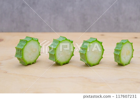 Hechioku, a vegetable thought to be a cross between a loofah and an okra 117607231