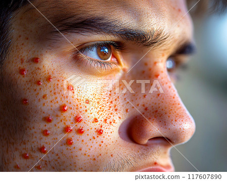 Close-up of a person's skin showing monkeypox symptoms 117607890
