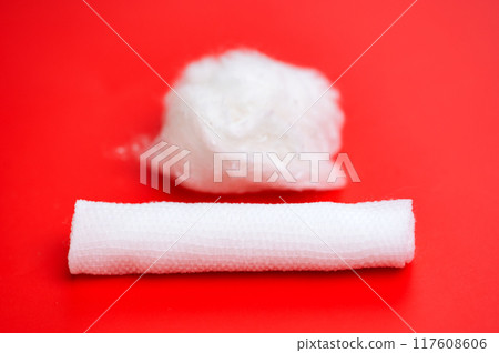 bandage and cotton wool bandage and cotton wool 117608606