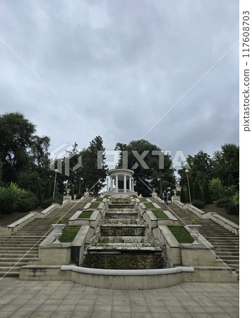View of the cascade of fountains in the Valea Morilor park Chisinau Moldova 117608703