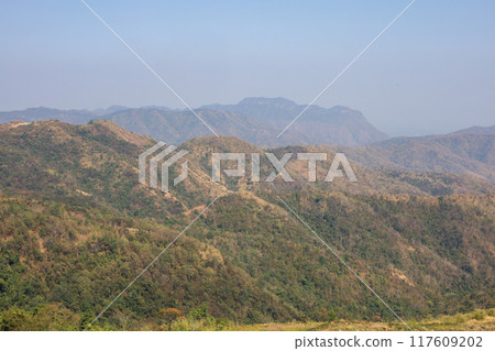 View of landscape mountain and forest at khao kho in thailand View of landscape mountain and forest at khao kho in thailand 117609202
