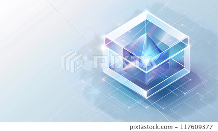 Abstract 3D Geometric Shape With Glowing Effects Against Light Blue Digital Background Abstract 3D Geometric Shape With Glowing Effects Against Light Blue Digital Background 117609377